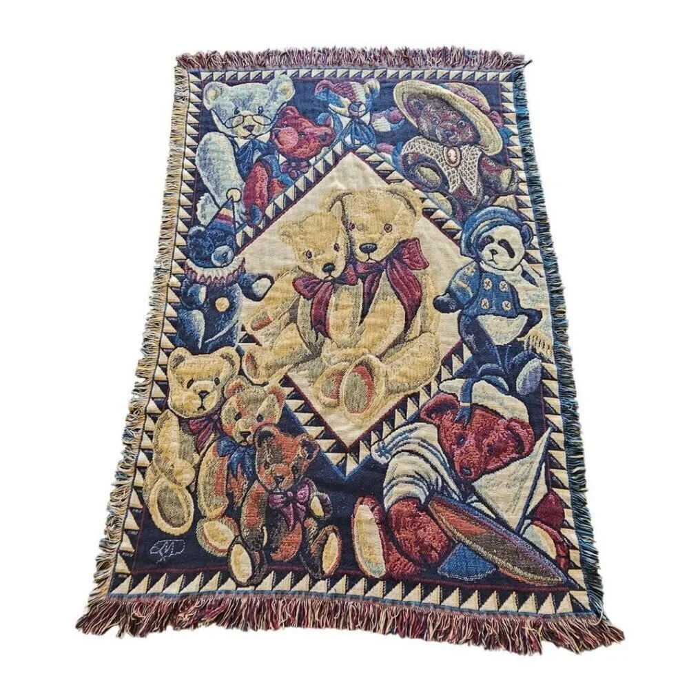 Vintage Teddy Bear Heavy Knit Throw Blanket 43